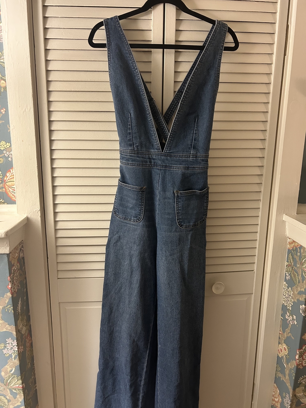 Dollhouse Blue Denim Overalls with Gold Stitching